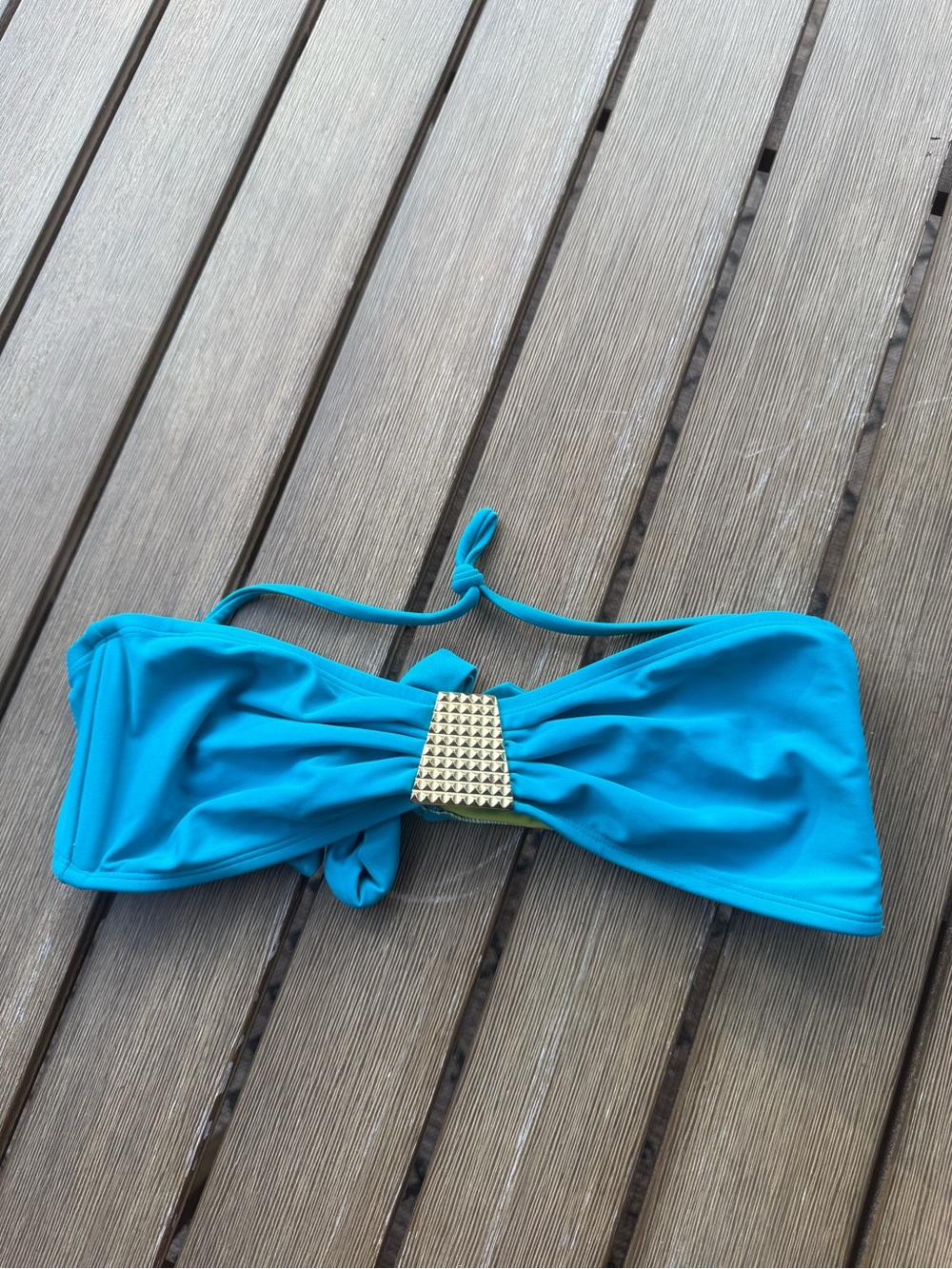 Xhilaration Turquoise Bandeau Bikini Top Gold Detail Size XL